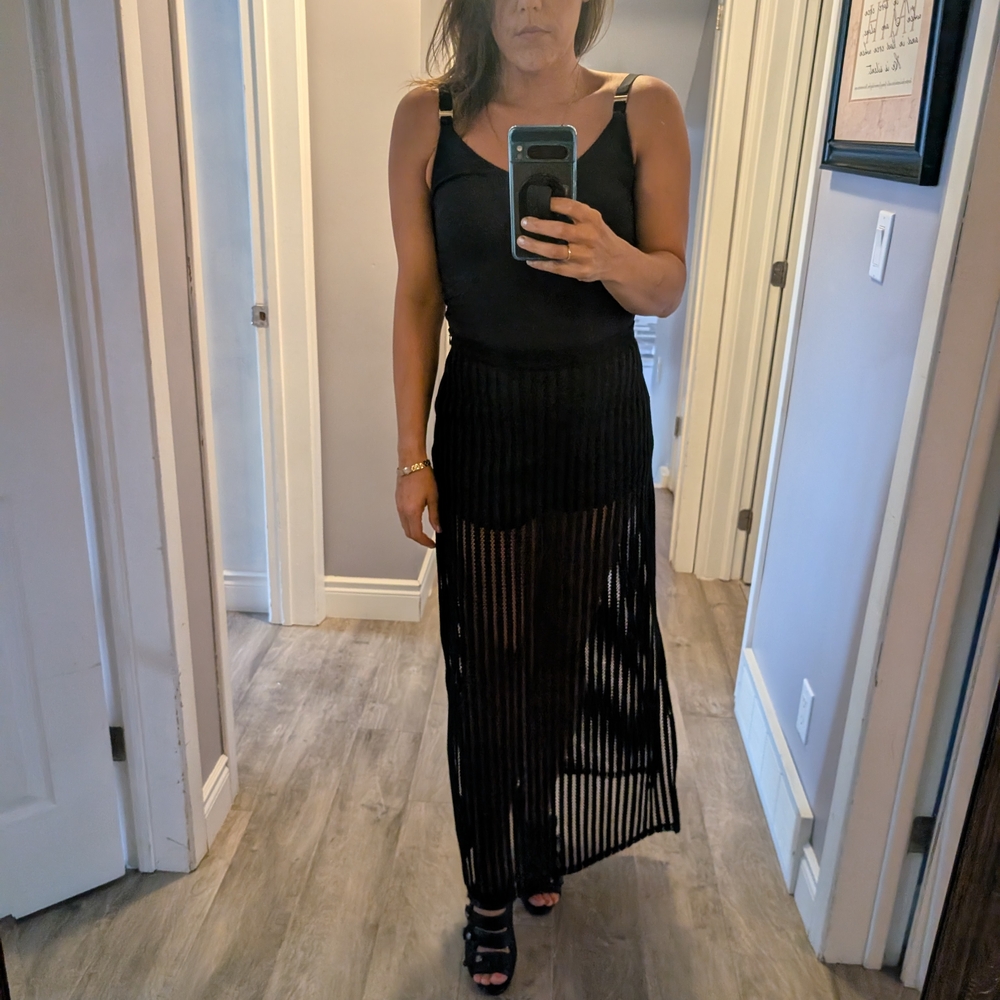 MIA Black Sheer Striped Maxi Skirt